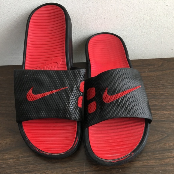 nike red and black slides
